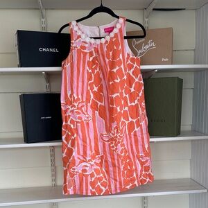 Lilly Pulitzer Orange and Pink Print Dress Girls XL/14-16